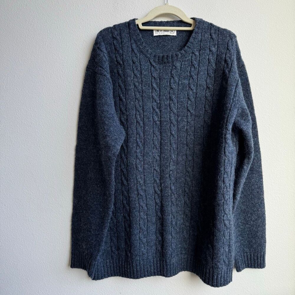 LINE OF TRADE 100% Shetland Wool Cable Knit Sweater Navy Blue Size 2X / XXL